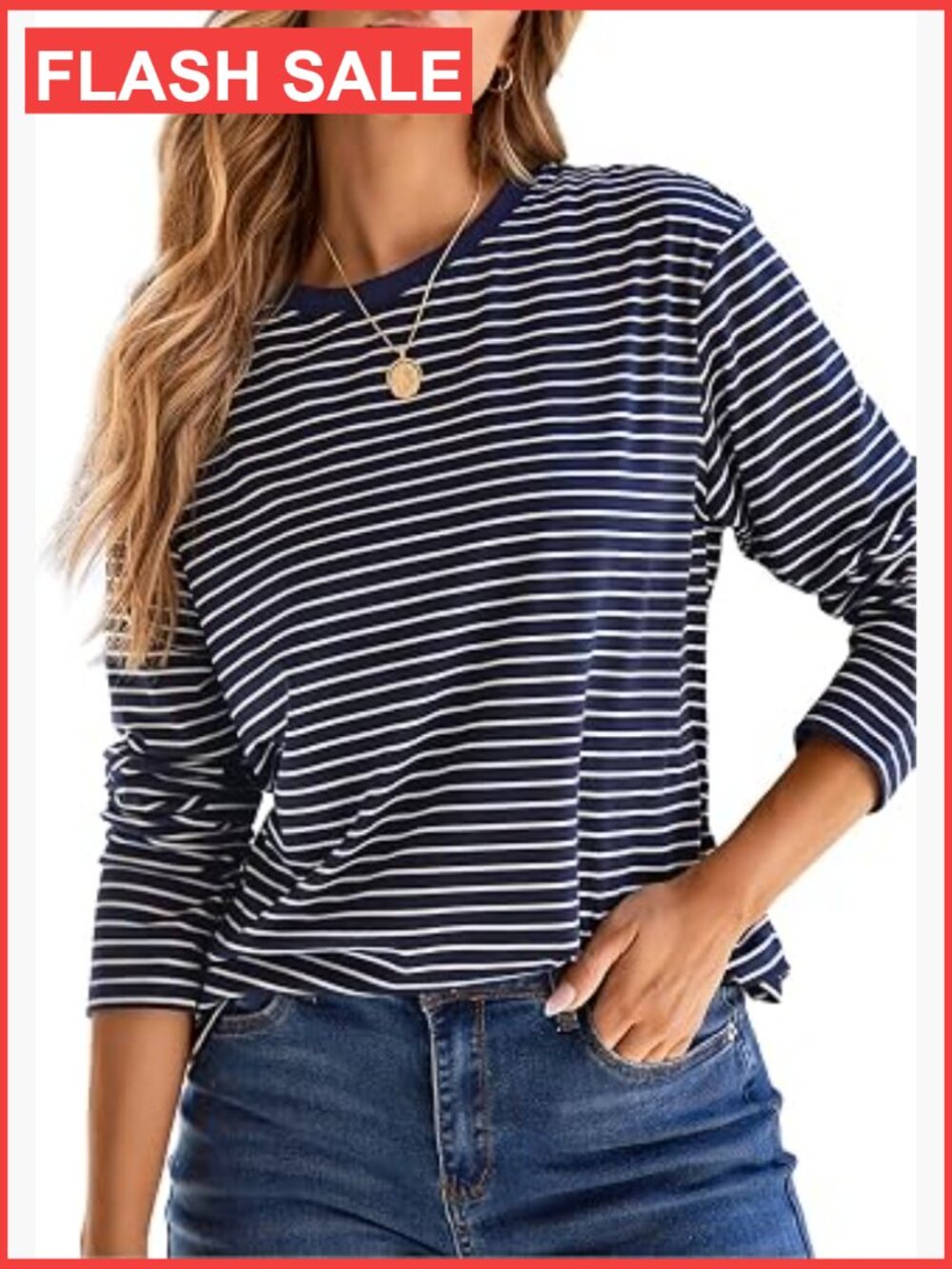 Women's Striped Long Sleeve T-Shirt Loose Fit Crew Neck Blouse